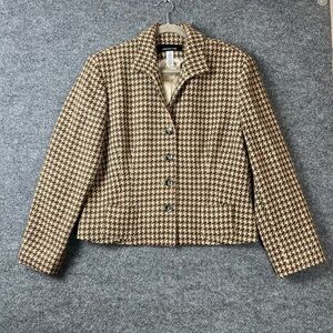 Jones New York Womens Jacket‎ Sz 16 Houndstooth Tweed Blazer Wool Vintage Y2K